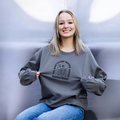 EMBROIDERED SWEATSHIRT-NIGHTMARE BEFORE COFFEE