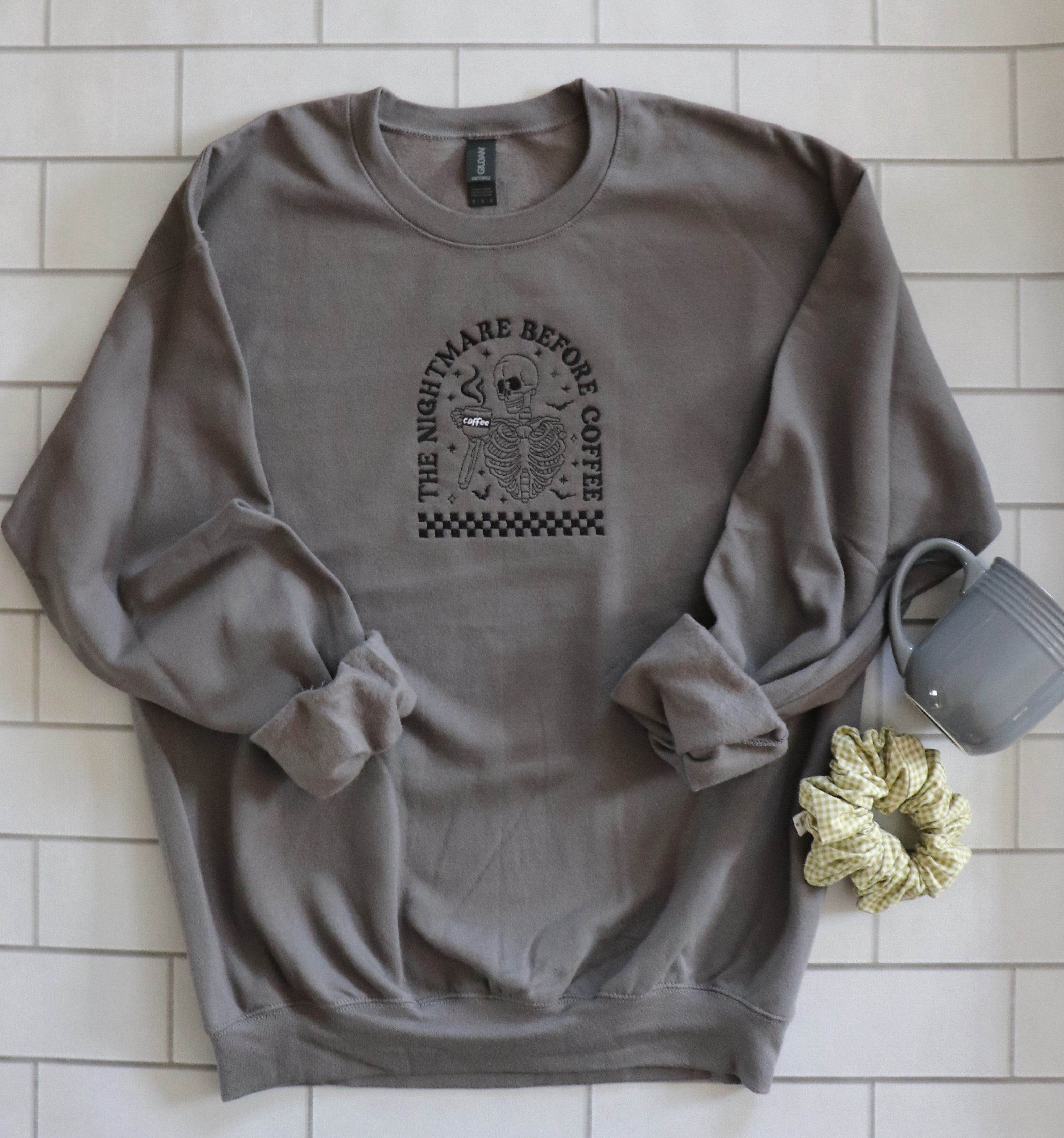 EMBROIDERED SWEATSHIRT-NIGHTMARE BEFORE COFFEE