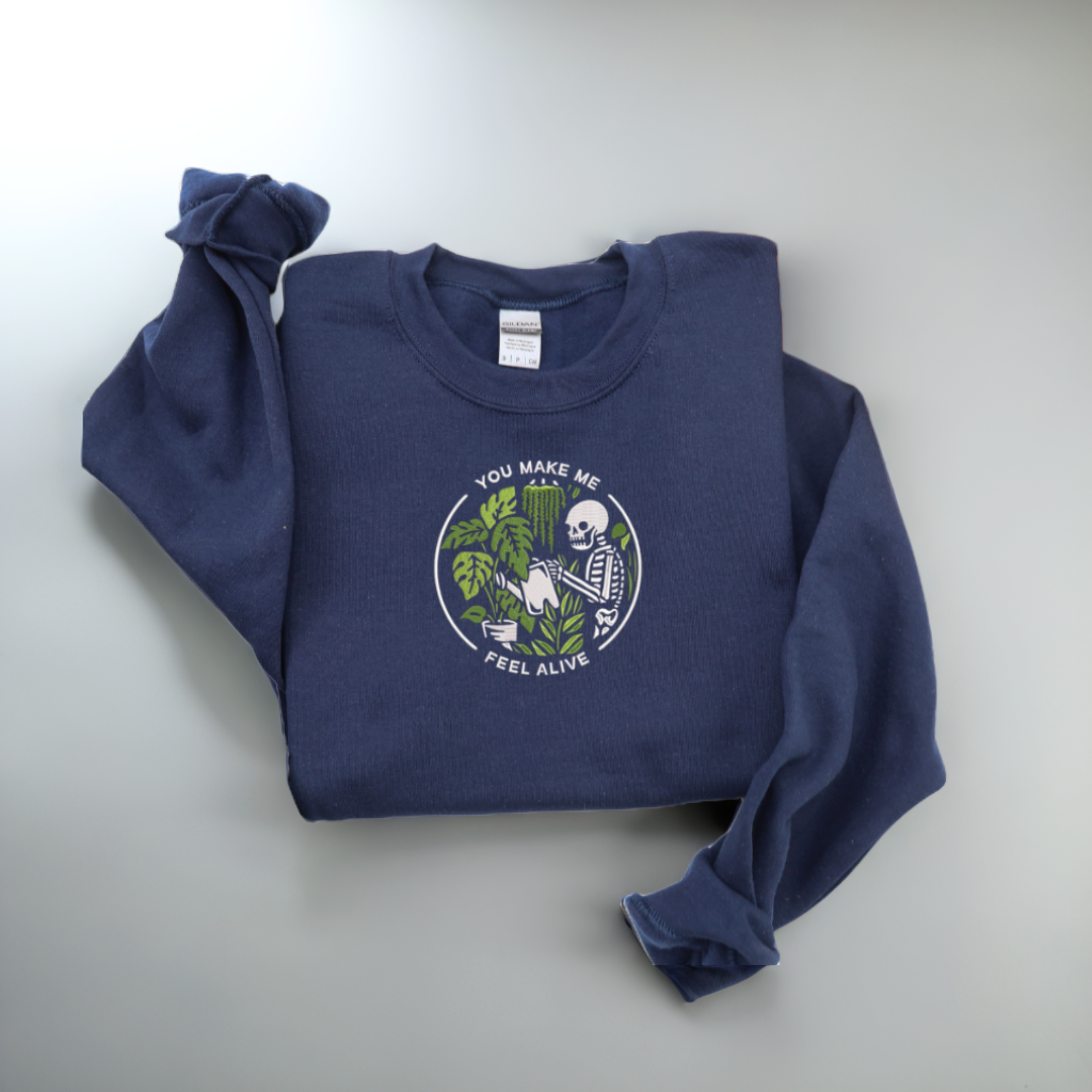 EMBROIDERED SWEATSHIRT- GREEN PLANT AND SKELETON