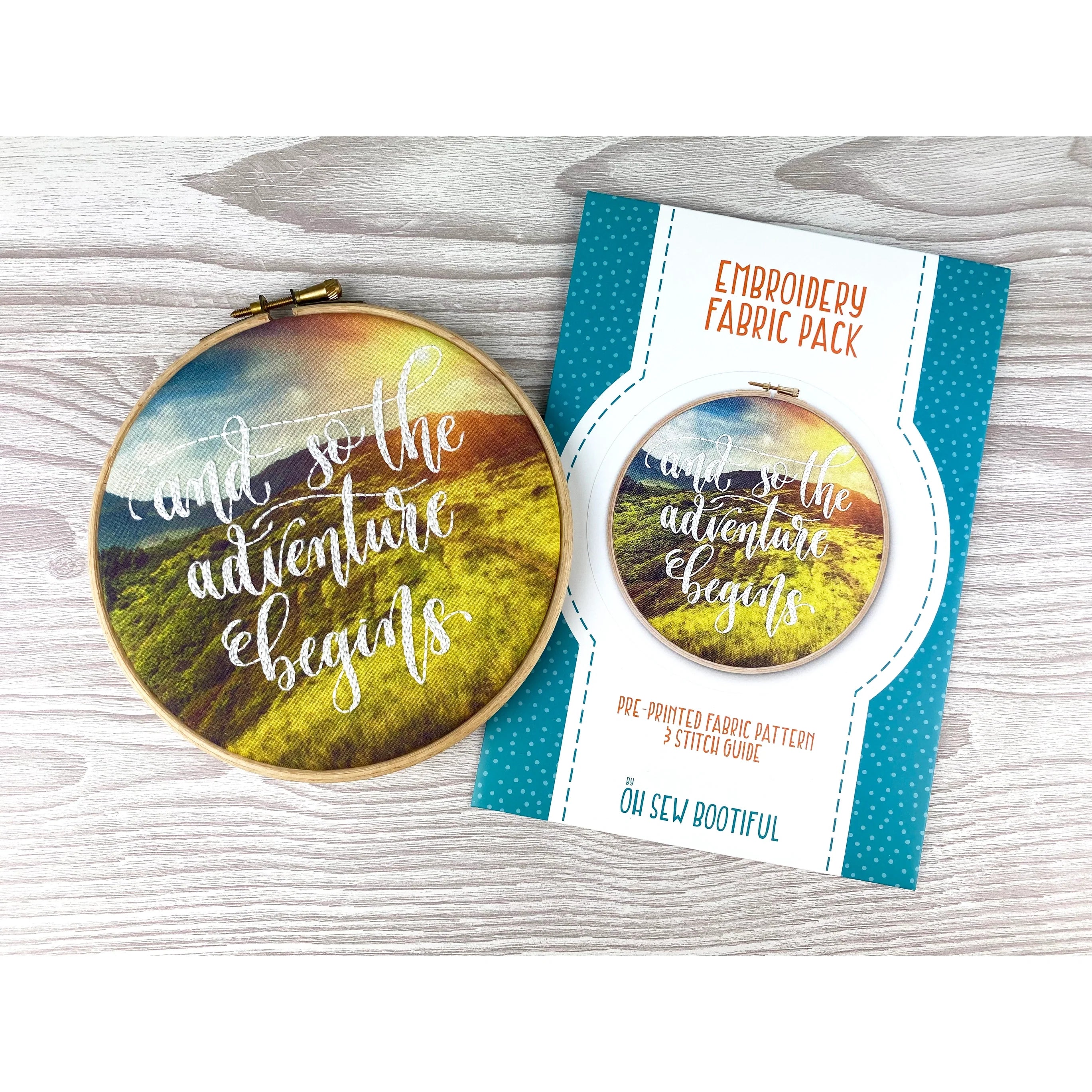 ADVENTURE BEGINS EMBROIDERY PATTERN FABRIC PACK
