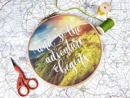 ADVENTURE BEGINS EMBROIDERY PATTERN FABRIC PACK