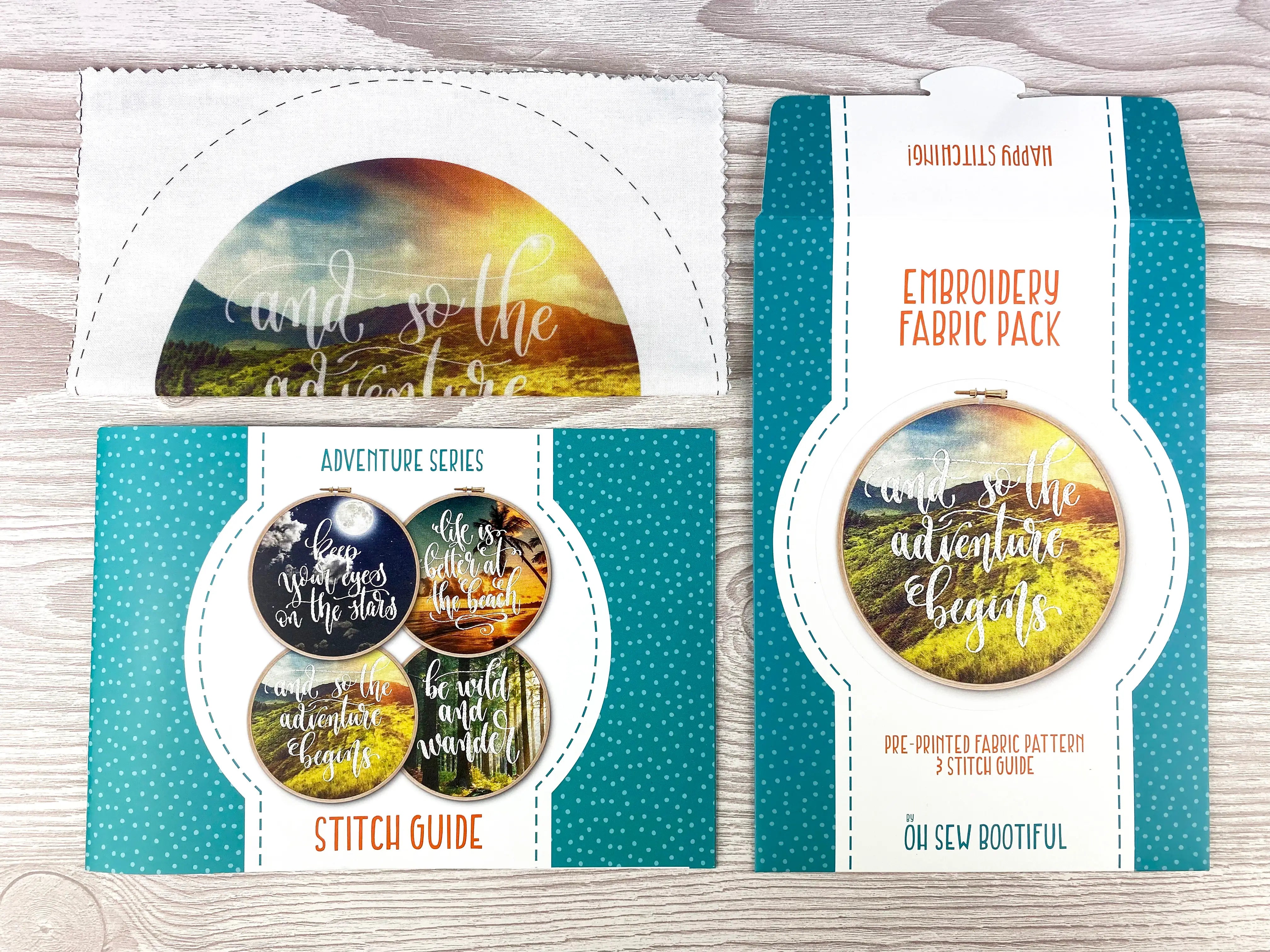 ADVENTURE BEGINS EMBROIDERY PATTERN FABRIC PACK